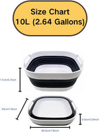 SAMMART 10L (2.64 Gallon) Collapsible Dishpan - Foldable Washing Basin - Portable Dish Washing Tub - Space Saving Kitchen Storage Tray (Charcoal Black + Baby Blue)