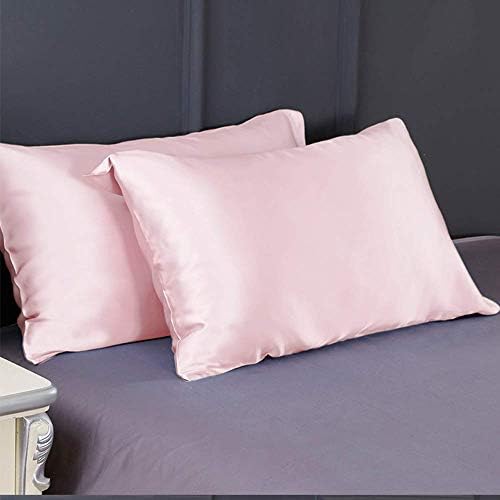 FLXXIE 2 Pack Zipped Satin Standard Pillowcases for Hair and Skin, Silky and Super Soft (20"x26") Zippered Satin Pillow Cases, Pink, 20x26 Inches