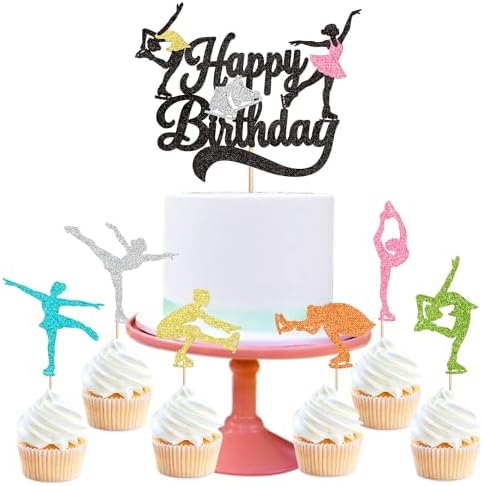 25Pcs Figure Skating Birthday Cake Toppers Ice-skating Cupcake Toppers for Baby Shower Girls Skating Birthday Cake Decorations Winter Sports Birthday Party Decoration