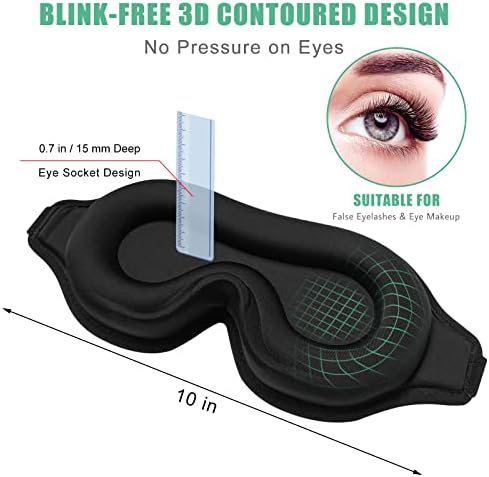 BeeVines Sleep Mask, 2 Pack 3D Contoured Sleeping Eye Masks for Lash Extensions, Night Molded Covers with Adjustable Strap, Eye Shade Cover Lashes Extension for Traveling Yoga Nap(Black & Blue)