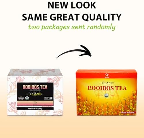 Soeos Organic Rooibos Tea, 100 Count (Pack of 1), Naturally Sweet Herbal Tea, Caffeine Free, USDA Organic, Red Rooibos Tea Bags, Farmed in South Africa 9oz (250g)