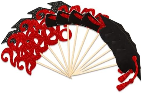Class of 2026 Red Glitter Graduation Cupcake Topper, Food/Appetizer Picks for Graduation Party (24pcs)