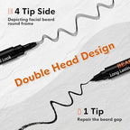 3-Pack Beard Pen Filler for Men, Waterproof & Sweat Proof Long-Lasting Beard Pen Kit with 2 Fillers & 1 Double-Headed Brush – Effectively Enhances Facial Hair (Black)