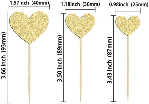Gyufise 30Pcs Gold Glitter Heart Cupcake Toppers Sweet Love Theme Heart Cake Pick Decorations Wedding Engagement Bridal Shower Birthday Valentine's Day Party Decorations
