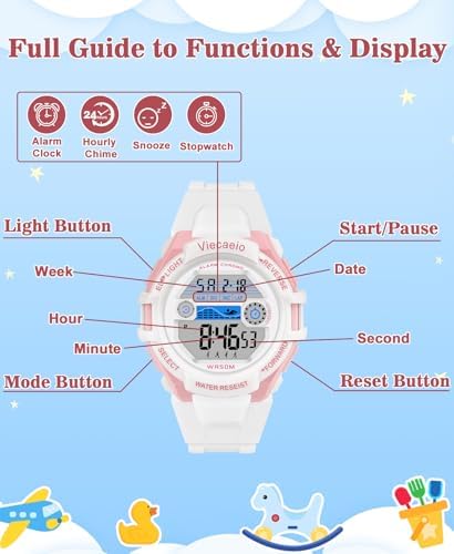 Kids Digital Watch for Boys Girls,2 Interchangeable Silicone Straps, 50M Waterproof & Shockproof Sports Watch with 7-Color LED Backlight, Alarm, Stopwatch, Calendar (Ages 5-18)
