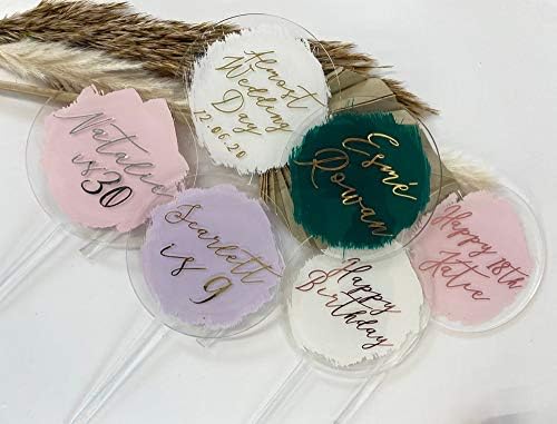 12PCS Round Clear Acrylic Cake Toppers, Personalised Cake Topper, DIY Cake Topper, Cake Topper Blanks for Wedding, Birthday Festival Party Cake Decorations