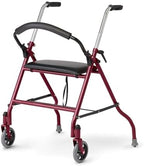 Medline 2-Wheel Rollator Walker, for Adults and Seniors, 300 lb. Weight Capacity, Burgundy, 5-Inch Wheels, Padded Seat, Foldable, Adjustable Handles, Pressure-Activated Brakes