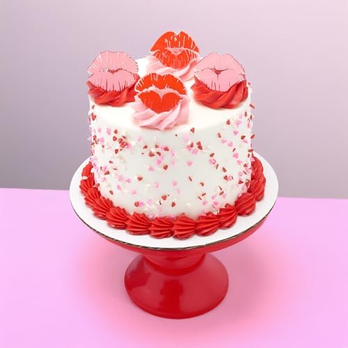 DecoPac Say It With Kisses Rings, 24 Red Lip Cupcake Decorations For Valentine's Day, Wedding, Engagement, Bachelorette, Anniversary, Food Safe Cake Toppers - 24 Pack