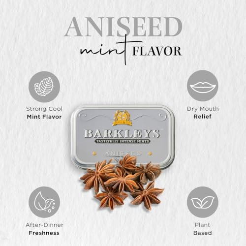 Barkleys Aniseed Breath Mints - Strong Aniseed Flavor Cool Mint Candy For Party, After Dinner, Wedding, Every Day Use - Vegan Breath Mints In Reusable Classic Travel Tins, 1 Pack - 50 Count Each