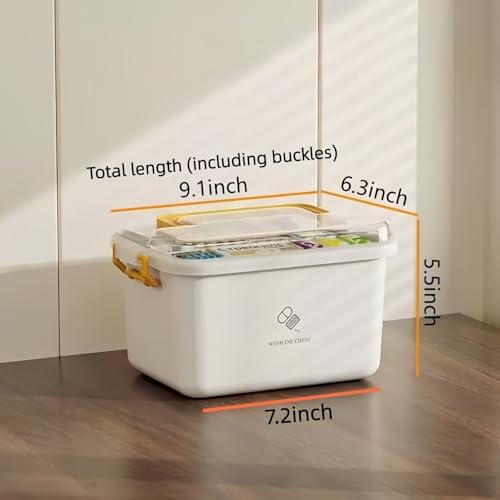 Plastic Medicine Storage Organizer & First Aid Box, Medicine Box with Handles, Multipurpose Medical Supply Organizer with Removable Tray for Home, Office & Travel（small）