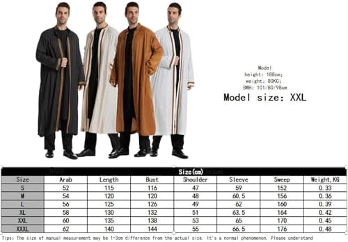 Qianliniuinc Thobe for Men Abaya Islamic Clothing - Muslim Kaftan Dubai Arabic Robe Loose Fit Casual Prayer Wear