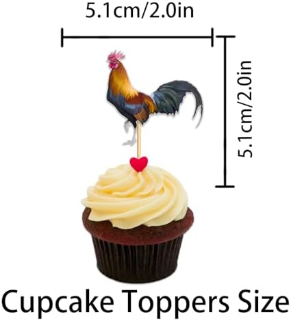 18 Pieces Glitter Rooster Cupcake Topper for Farm Theme Party Favors Decorations Men Women Happy Birthday Party Decor Supplies