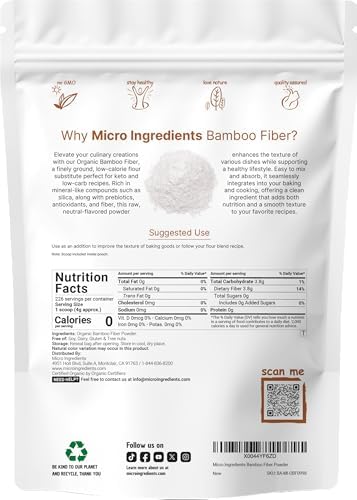 Organic Bamboo Fiber Powder, 2lbs | Keto Flour for Low-Carb Baking & Cooking | Low Calorie Flour | Rich in Silica, Prebiotics, & Minerals | Non-GMO, Keto Friendly, Gluten Free