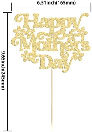 1Pcs Happy Mother's Day Cake Topper Glitter Best Mom Ever Cake Picks Flower Mom Cake Decorations for Happy Mother's Day Birthday Party Cake Decorations Supplies Gold