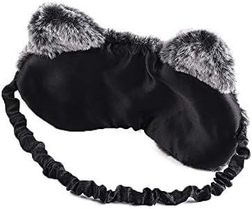 Shinywear Cute Rabbit Sleeping Eye Mask Plush Blindfold Travel Sleep Masks Super Soft Funny Eye Cover for Kids Girls and Adult (Black Grey cat)