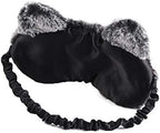 Shinywear Cute Rabbit Sleeping Eye Mask Plush Blindfold Travel Sleep Masks Super Soft Funny Eye Cover for Kids Girls and Adult (Black Grey cat)