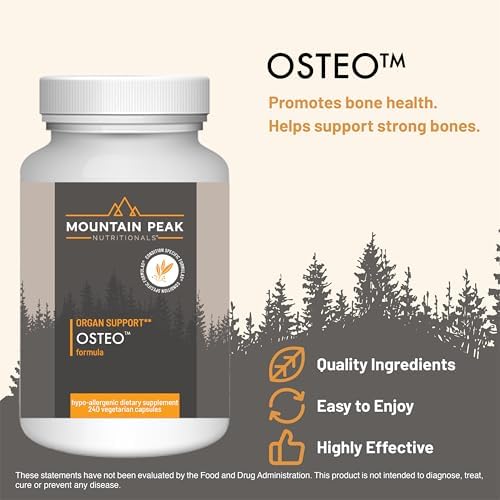 Mountain Peak Nutritionals Osteo Supplement - Organ & Strong Bone Support, Promotes Bone Health - With Vitamins D3, K2, Calcium, and Magnesium - Bone Building & Strengthening (240 Vegetarian Capsules)