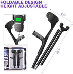 Forearm Crutches (One Pair) for Adults, Folding Forearm Crutches Adults Lightweight Height-Adjustable, Open Cuff, Aluminium with Rubber Ergonomic Handles