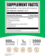 BulkSupplements.comgreen Tea Extract Powder - 50% Polyphenols Supplement, EGCG Supplements - Gluten Free, 500mg per Serving, 1kg (2.2 lbs) (Pack of 1)