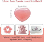 5PCS Rose Quartz Heart Stones, Polished Love Shaped Rose Quartz Crystals, Rose Quartz Natural Gemstones Hearts Set for Valentines Gifts-1.2"