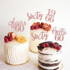 24 Pcs Glitter 60th Birthday Cupcake Toppers for Celebrating Sixty Years Old Birthday Party Decorations (Rose Gold)