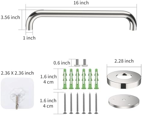 16 Inch Stainless Steel Shower Grab Bar, ZUEXT Chrome Shower Handle, Bathroom Balance Bar, Safety Hand Rail Support Bar for Handicap Elderly Injury, Senior Assist Bath Tub Wall Concealed Mount Handle