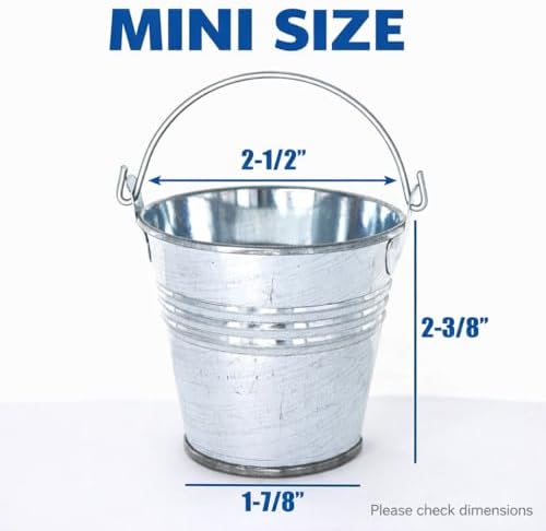 GIFTEXPRESS 12 Pack Mini Size 2.37" Tall Metal Buckets with Handles, Small Galvanized Tin Pails for Party Favor, Succulent, Wedding, Not Watertight