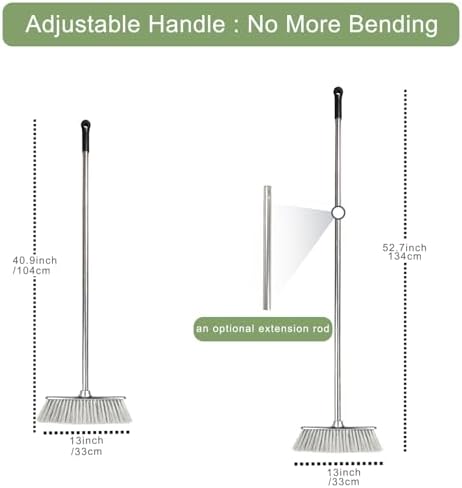 Indoor Soft Bristles Angle Sweeping Broom with Long Handle for Kitchen Hardwood Floor Cleaning (Broom)