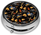 Small Pill Box 3 Compartment Round Travel Pill Box Portable Compact Medicine Holder for Vitamin, Cod Liver Oil (Music Instrument Piano Saxophone Guitar)