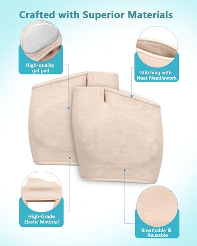 2 Pairs Metatarsal Pads - Gel Ball of Foot Cushions for Women & Men, Washable & Breathable Foot Pads Insoles Ball Pain Relieve for Mortons Neuroma, Metatarsalgia & Bunions, Fit High Heels, Beige Large