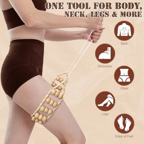 Wood Therapy Massage Tools, Wood Back Roller – Wooden Massage Roller Rope Maderoterapia Kit for Deep Tissue Relief,