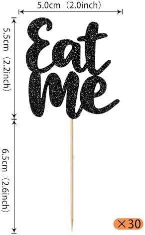 Rsstarxi 30 Pack Eat Me Cupcake Toppers Glitter Alice Cupcake Picks In Wonderland Decorations for Baby Shower Kids Birthday Party Cake Decorations Black