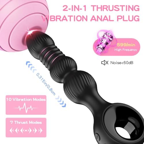Thrusting Vibrating Anal Plug, Wordone Anal Beads with 10 Vibrations&7 Thrust Prostate Massager Adults Toys, Male Sex Toys Vibrating Butt Plug, Anal Toys Bullet G-Spot Vibrator for Men Women Couples