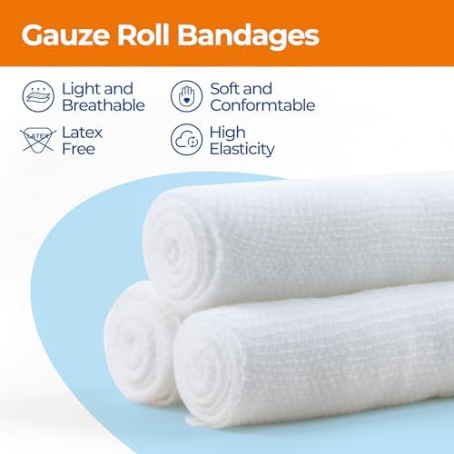 Gauze Rolls Bandages 6in x 4.1yds, 24 Rolls Conforming Stretch Gauze Bandage 6 Inch, Individually Wrapped Includes Medical Tape