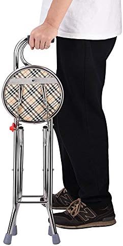 Folding Walking Stick with 9" Padded Seat Portable Stainless Steel Quadripod Support Cane Chair Stool with Anti-Slide Feet for Elderly Limited Mobility Physical Rehabilitation(Quadripod Cane Stool)