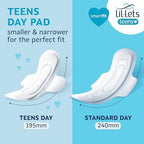 Lil-Lets Teens Day Pads with Wings - 70 Count Period Pads - Thin, Super Absorbent Sanitary Napkins, Soft & Breathable, Fragrance-Free - First Periods, Light to Medium Days *Packaging May Vary*