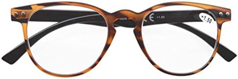Eyekepper 4-Pack Round Full Coverage Ultrathin Flex Frame Reading Glasses Readers Amber Frame Black Arms+2.75