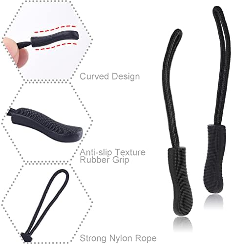 CooBigo 12Pack Zipper Pull Replacement, Golf Bag Parcord Zipper Pull Tab Replacement for Backpack, Jackets, Pants, Boots, Coats, Luggage - Balck(Universal Extender)