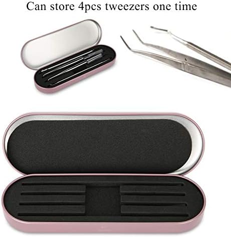 Eyelash Tweezer Case, Portable Tinplate Lash Eyebrow Tweezers Storage Holder Tool Box Makeup Tools Organizer for Women Girls, 6.9 x 2.4inch(Rose Red)