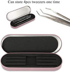 Eyelash Tweezer Case, Portable Tinplate Lash Eyebrow Tweezers Storage Holder Tool Box Makeup Tools Organizer for Women Girls, 6.9 x 2.4inch(Rose Red)