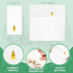 Whaline 100 Pcs Christmas Tree Linen Feel Napkins with Built-in Flatware Pocket Gold Foil Pine Tree Disposable Paper Napkins for Xmas Holiday Party Dinner Table Supplies