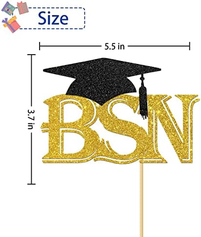 BSN Graduation Cake Topper - Congrats BSN RN Cake Supplies - Nurse Gard Graduation Party Decorations - Gold Glitter