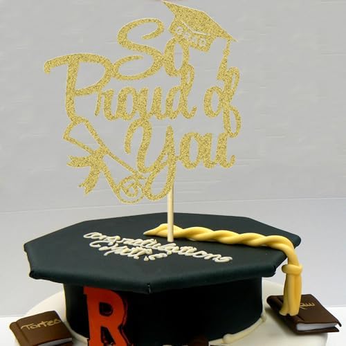 1Pc So Proud of You Cake Topper 2025 Graduation Cake Topper for Senior High School Graduation Congrats Grad Party Decorations Supplies - Gold