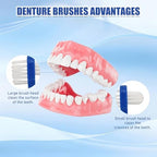 12pcs Denture Brush Dual, Head Portable Firm Hard Bristle Denture Toothbrush,Denture Cleaning Brush Retainer Brush Dental Toothbrush for False Teeth, Clear Braces and Mouth Guards(White,Blue, Red）
