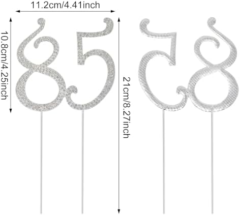 Honbay 85 Birthday Cake Topper Sparkly Bling Alloy Crystal Rhinestones Cake Topper Cake Decoration for 85th Birthday or Anniversary Party (Silver)
