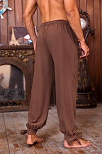 Mens Pirate Linen Pants Medieval Viking Navigator Costume Trousers Renaissance Lace Up Cosplay Pants