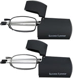 Success Eyewear Reading Glasses 2 Pair Black and Gunmetal Readers Compact Folding Unisex Glasses for Reading Case Included