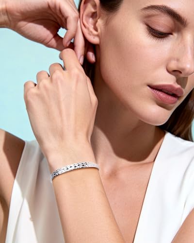 Hammered Texture Silver Bracelet for Women - Adjustable Silver Cuff Bangle, Elegant Boho Chic Jewelry Gift