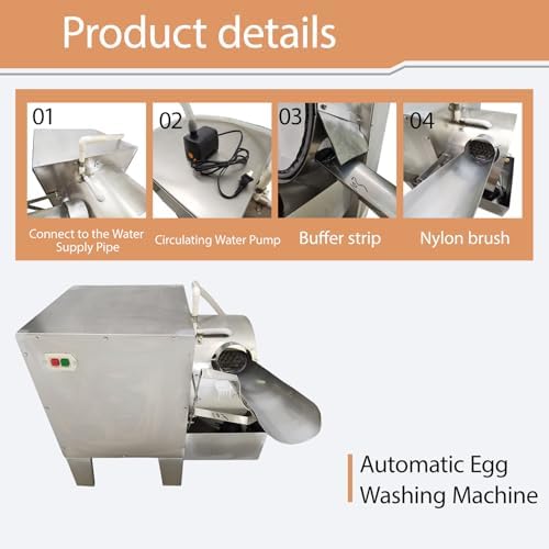 110V Automatic Egg Surface Washer Single Row Cleaning Machine for Chicken Duck Goose Eggs, 201 Stainless Steel Shell Nylon Brush for Commerical, 2000 Pcs/H 280W