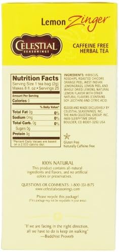 Celestial Seasonings Herbal Tea, Lemon Zinger, 25 Count, (Pack of 6)